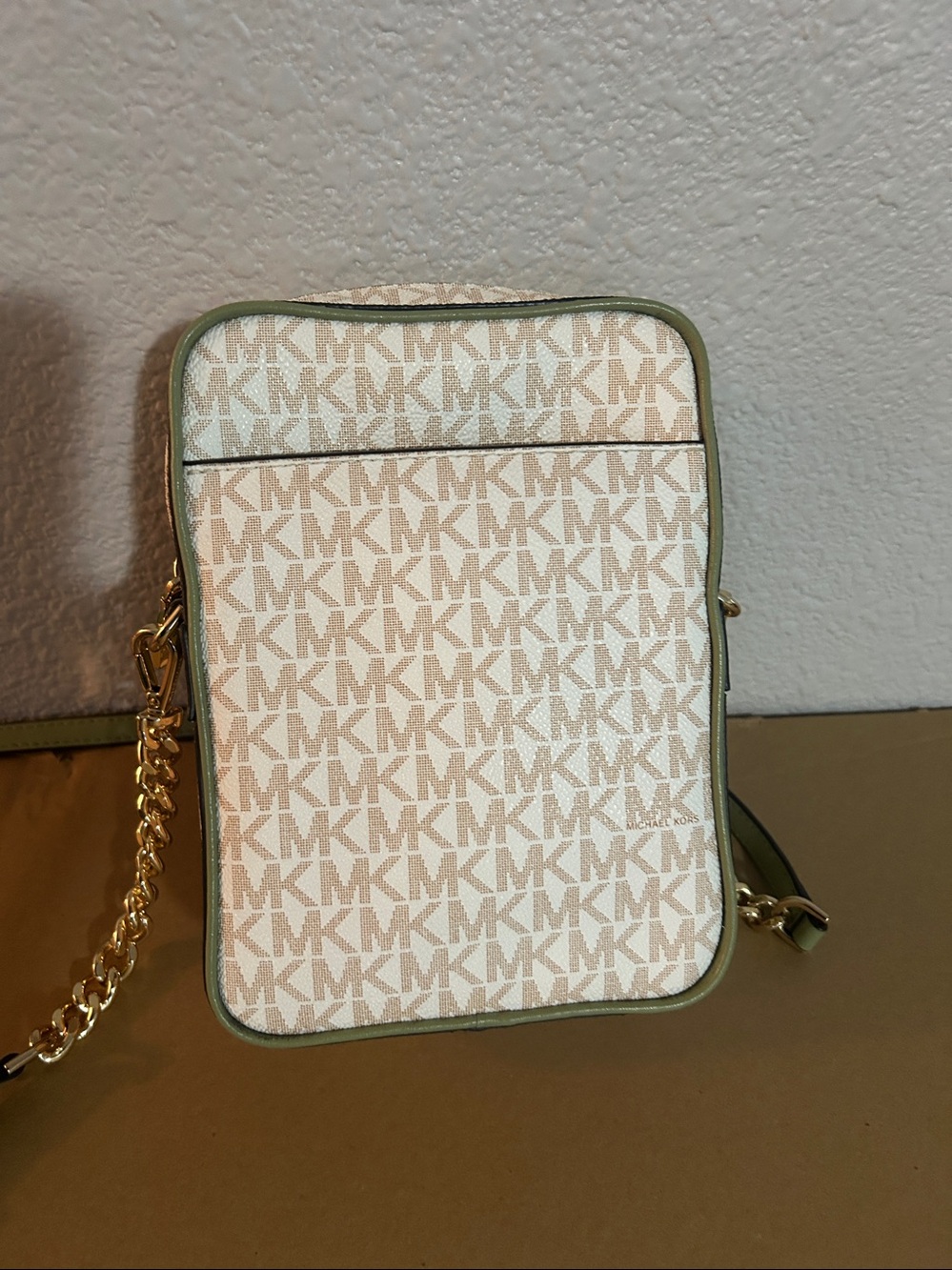 Michael Kors Olive & Dark Green Stripe MK Crossbody Pouch - Picture 3 of 5